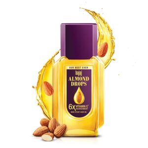 Bajaj Almond Drops Hair Oil, 185ml, 6X Vitamin E, Almond Oil, Light and Non Sticky, Hair Fall Control