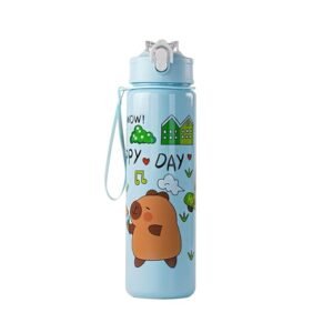 Jaravik Capybara Medium Cup | Cute Bear Cartoon Design Water Bottle | Student Sports Fitness Cup with Bounce Lid & Carry Rope