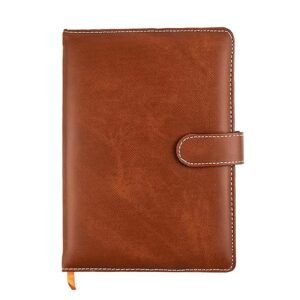 Cubic A5 Premium Textured Foambound PU Leather Diary | Light Tan Color | Secure Button Closure | Built-in Pen Holder & Ribbon Bookmark | 160 Lined Pages | Ideal for Work, Study & Journaling